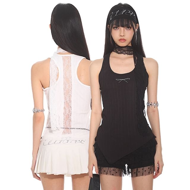 AXEN-Scoop Neck Lace Back Tank Top