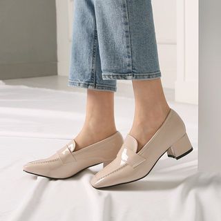 white block heel loafers