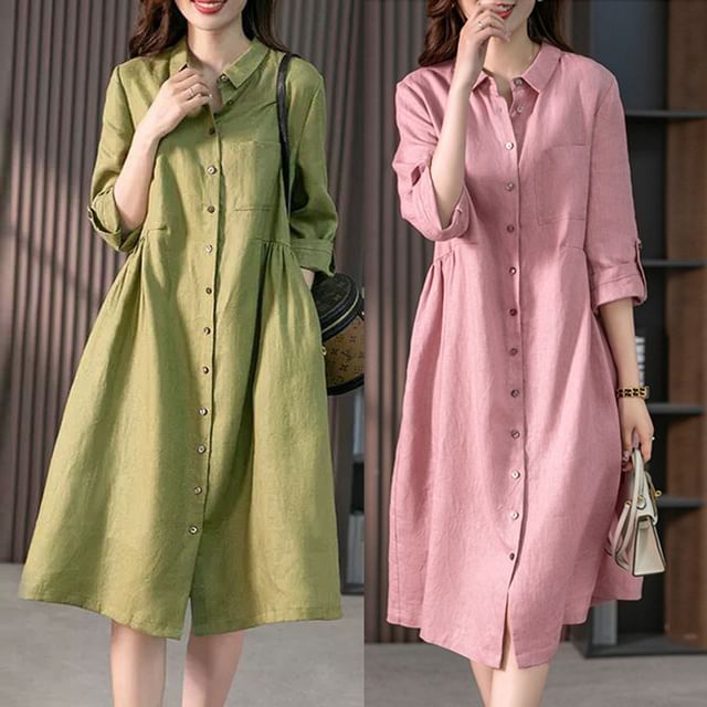 Supernova-34-Sleeve Plain Shirt Dress