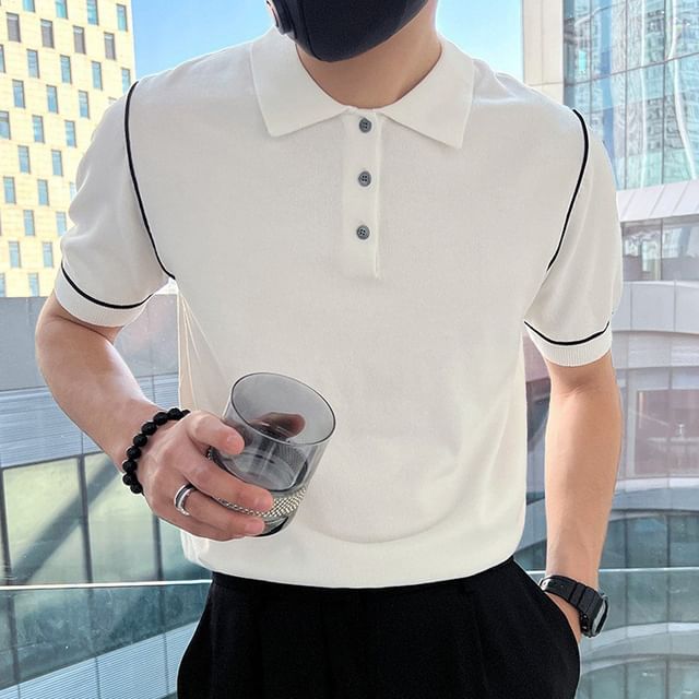 GRAYCIOUS-Short Sleeve Contrast Trim Polo Shirt