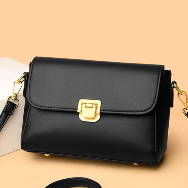 Mayanne-Plain Genuine Leather Flap Crossbody Bag