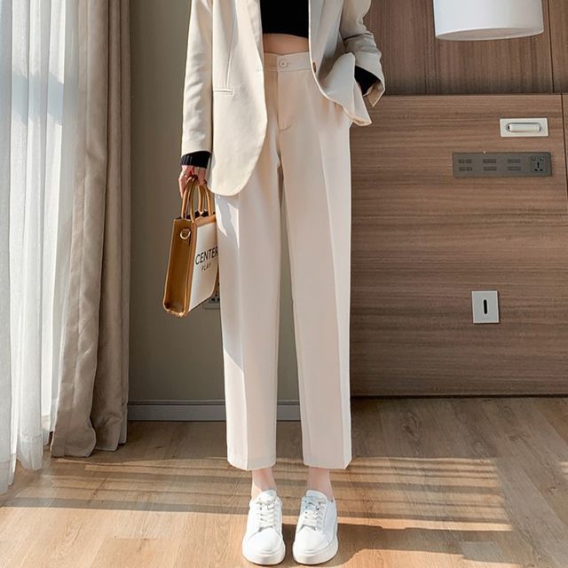 Isaaca-High Rise Plain Crop Suit Pants Various Designs