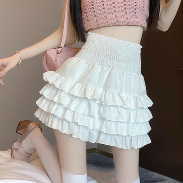 Sisyphi-High Rise Plain Mini Tiered Skirt