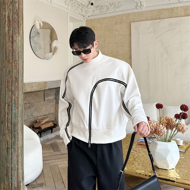 ravewider-Mock Neck Zip Accent Sweatshirt