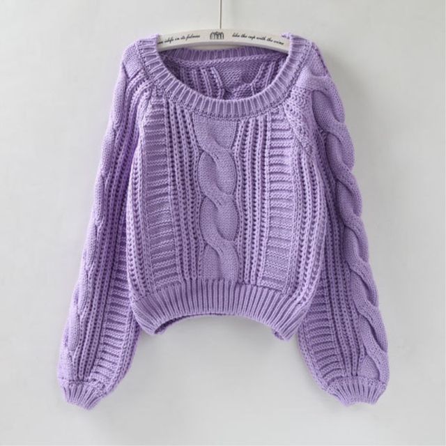 FR - Long-Sleeve Round Neck Plain Cable Knit Sweater | YesStyle