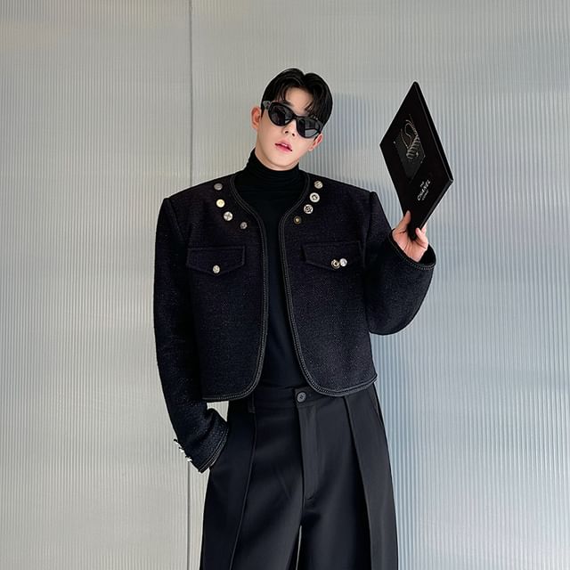Patow-Plain Button-Up Open Front Jacket