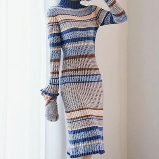 Long-Sleeve Striped Knit Dress 