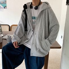 emeisa - Plain Hooded Buttoned Jacket emeisa - Plain Hooded Buttoned Jacket