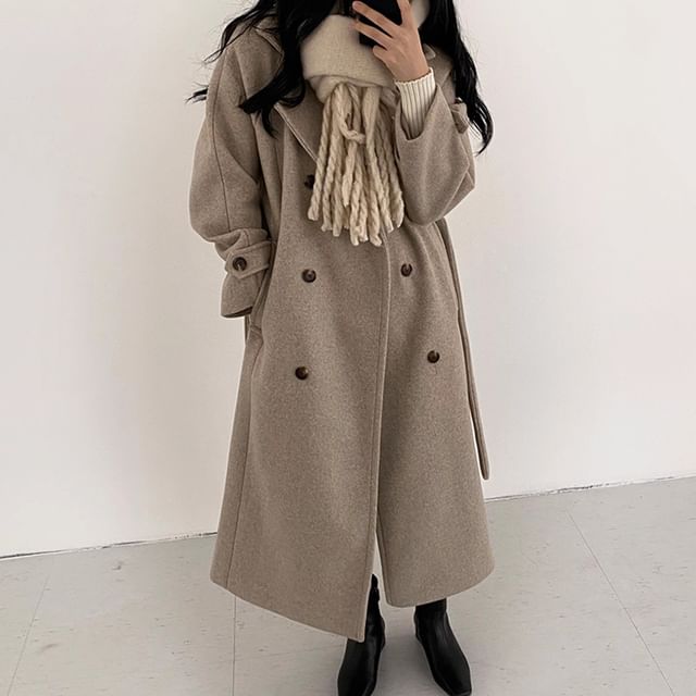 Coris-Plain Midi Double-Breasted Coat