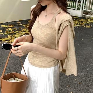 Rosesand-Set Long-Sleeve Plain Top Tank Top