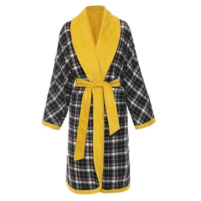 Glizzer-Reversible Plaid Tie-Waist Loose-Fit Robe-One Size