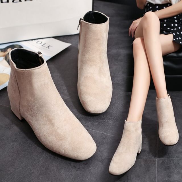 Anran-Faux-Suede Side-Zip Ankle Boots