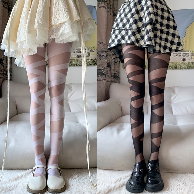 Malnia Home-Punk Striped Mesh Stocking Tights Set