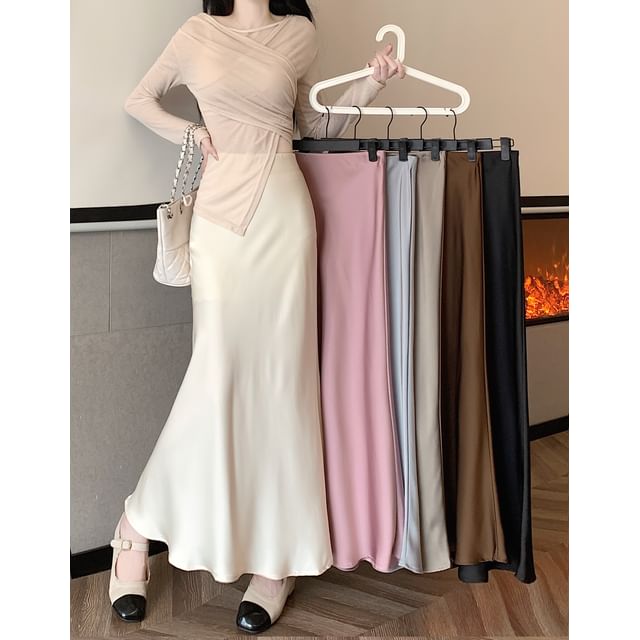 Mikiko-High Rise Plain Maxi Fishtail Skirt
