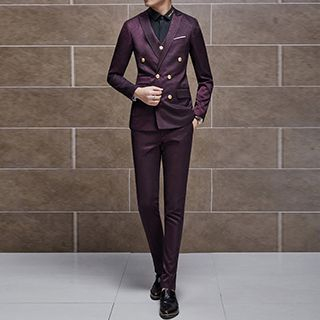 Lefitt-Set Double-breasted Blazer Vest Dress Pants