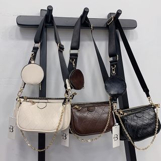 Set of 3: Faux Leather Coin Purse + Chain Strap Hobo Bag + Crossbody Bag