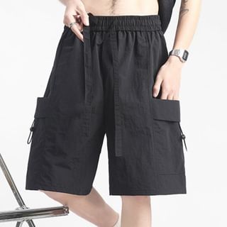POSI-Drawstring Waist Plain Cargo Shorts