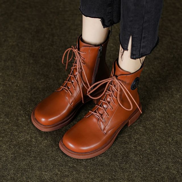 Cinnabelle-Round Toe Lace-Up Short Boots