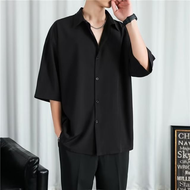 Neonity Wear-Short Sleeve Collared Plain Shirt