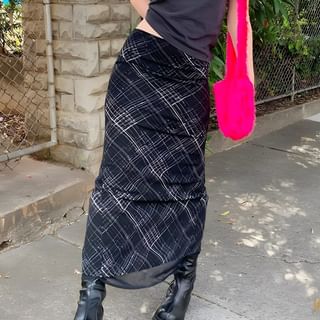 plaid a line midi skirt