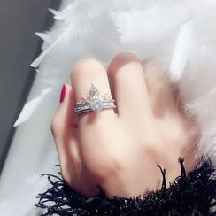 True Glam - Set of 2: Rhinestone Crown Open Ring True Glam - Set of 2: Rhinestone Crown Open Ring