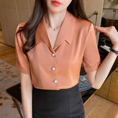 VICKIE - Short-Sleeve Collar Button-Up Blouse