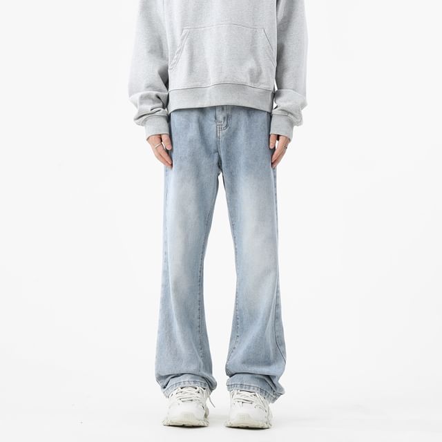 FOEV-Mid Rise Washed Straight Leg Jeans