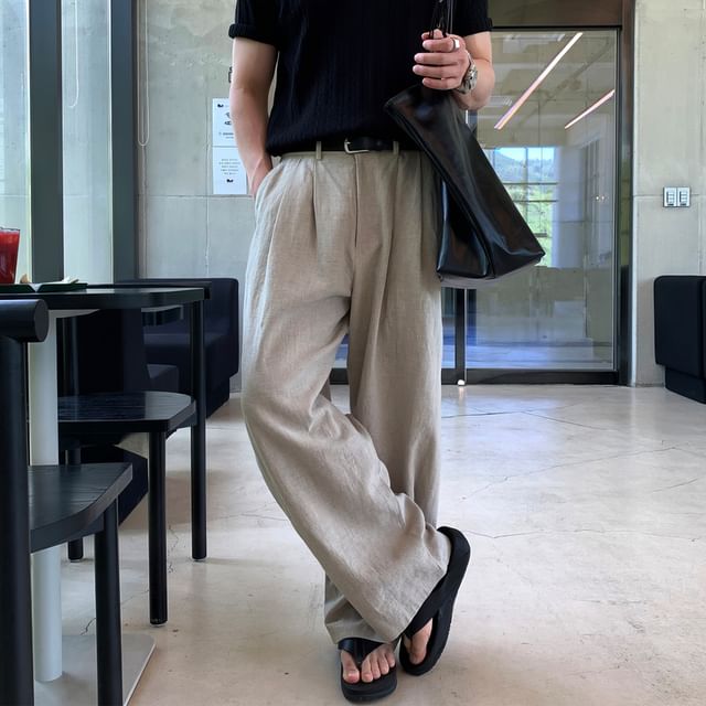 Okwano-Mid Rise Plain Straight Leg Pants