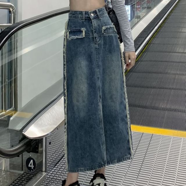 Coline-High Waist Denim Midi Skirt