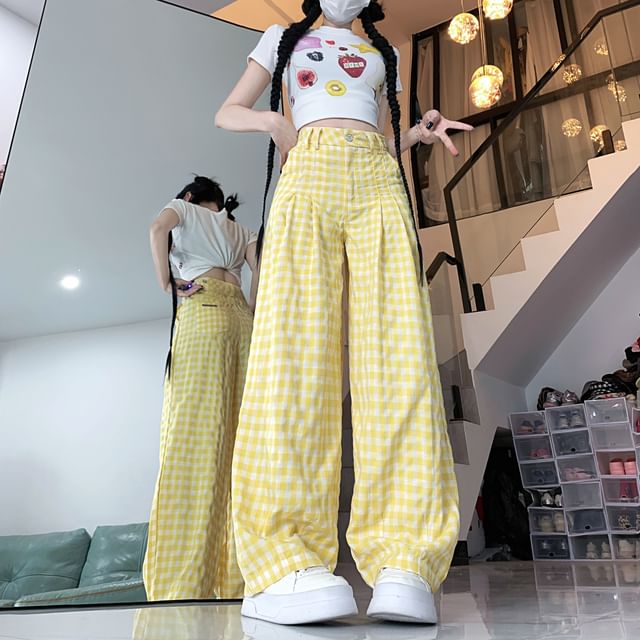 2DAWGS-High Rise Gingham Baggy Pants
