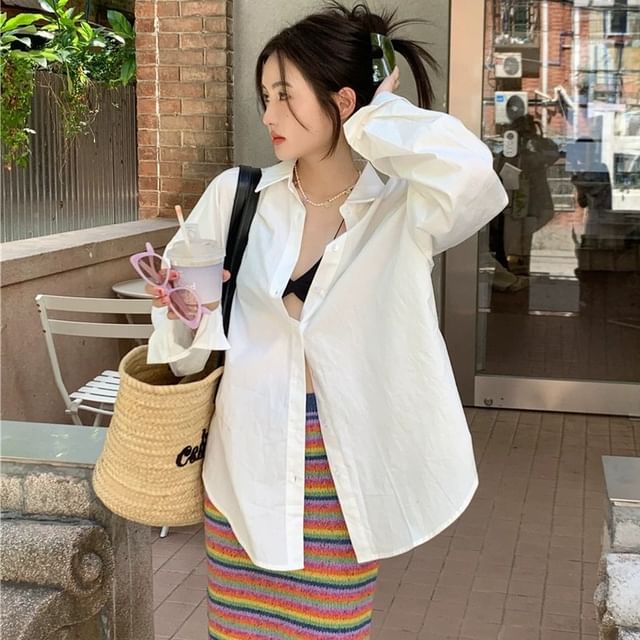 Moon City-Long-Sleeve Plain Shirt