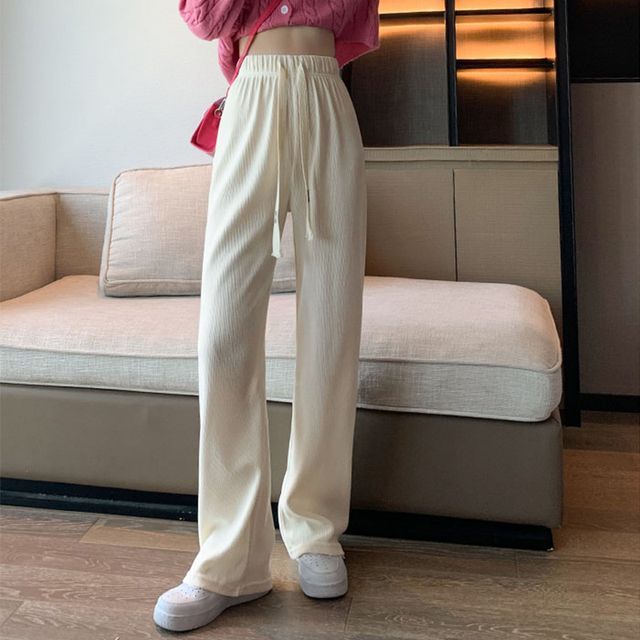 Everose-High Rise Plain Drawstring Wide Leg Pants