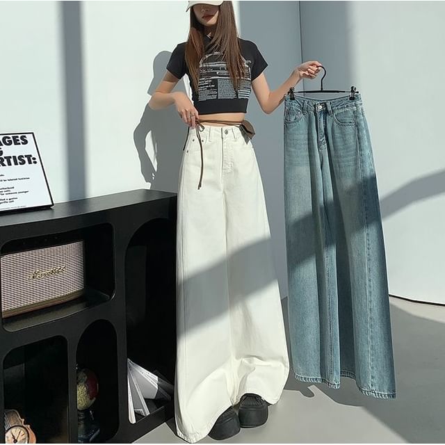 Denimot-High Rise Washed Wide Leg Jeans