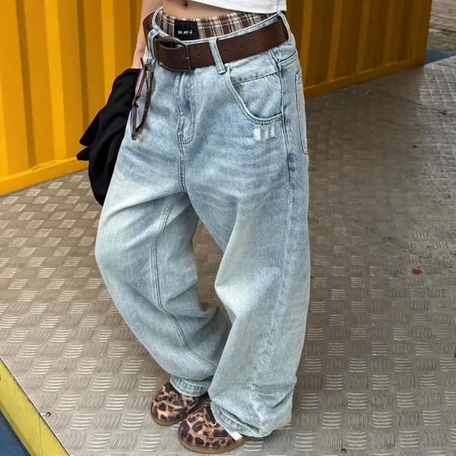 Litoya-Mid Waist Washed Wide Leg Jeans