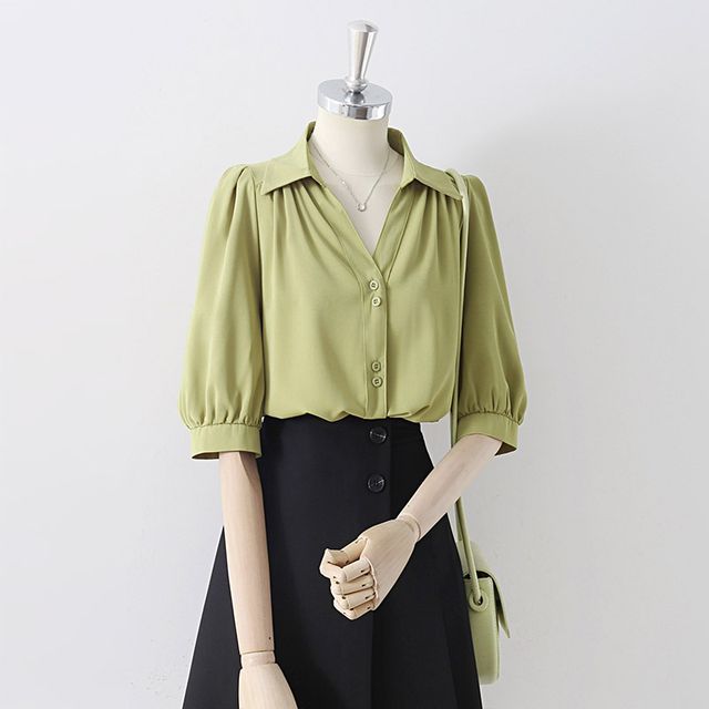 Cossita-Elbow-Sleeve Collar Chiffon Blouse