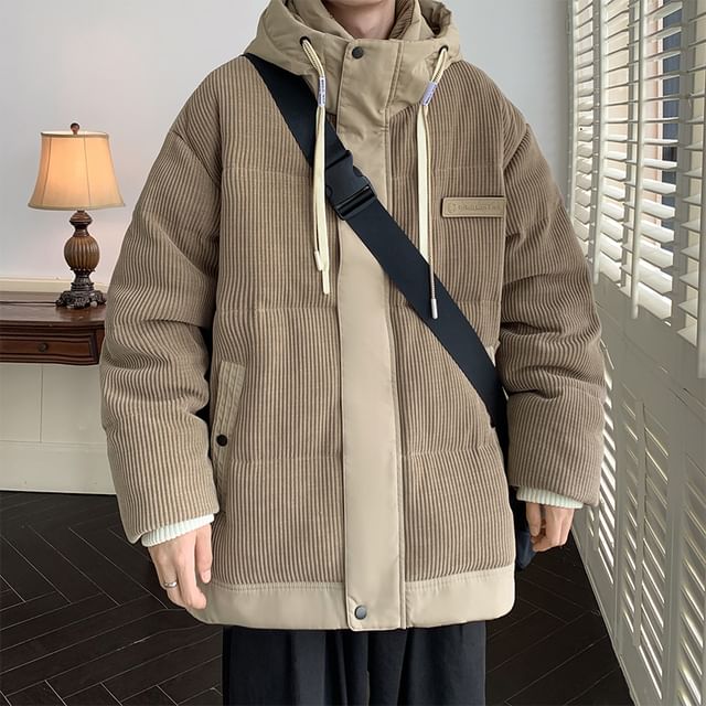 Kimeya-High Neck Corduroy Zip-Up Down Jacket