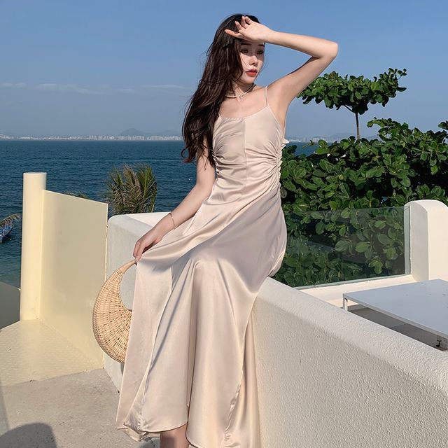 Lydiah - Spaghetti Strap Backless Maxi A-Line Dress | YesStyle
