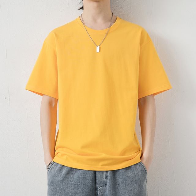 Lefitt-Short Sleeve Crew Neck Plain T-Shirt