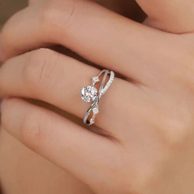 Tinseltown-Rhinestone Layered Stainless Steel Open Ring