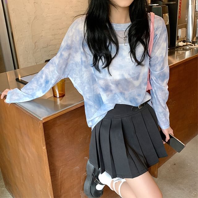 Essere-Long-Sleeve Round Neck Tie Dye Tee