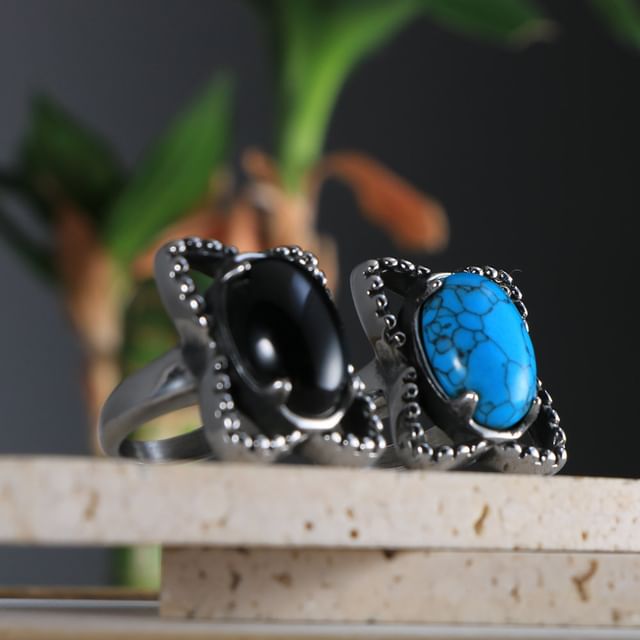 Prushia-Stainless Steel Oval-Cut Stone Ring