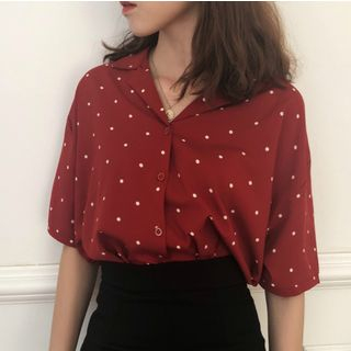 Moon City - Dotted Short-Sleeve Blouse | YesStyle