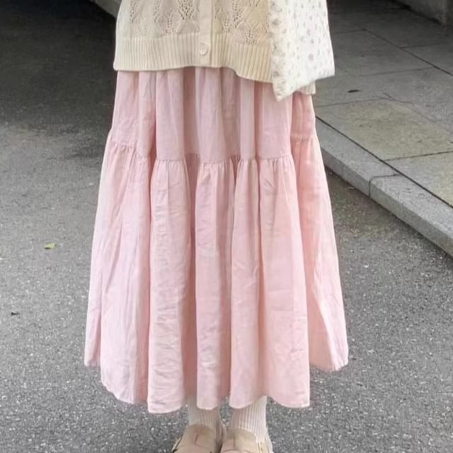 Cloud Nine-High Waist Plain Midi A-Line Skirt