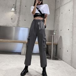 Robynn - Cargo Jogger Pants / Short-Sleeve Cropped T-Shirt / Cropped Tank Top / Set Robynn - Cargo Jogger Pants / Short-Sleeve Cropped T-Shirt / Cropped Tank Top / Set