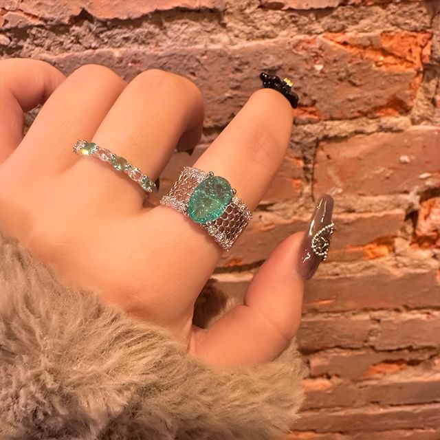 Jael-Rhinestone Open Ring Set