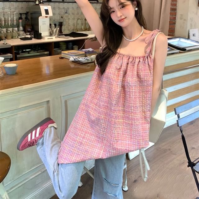 Lady Jean-Plaid Camisole Top