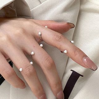 Chimerro-Faux Pearl Rhinestone Open Ring