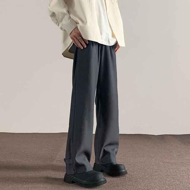 Obikan-Mid Rise Plain Wide Leg Pants