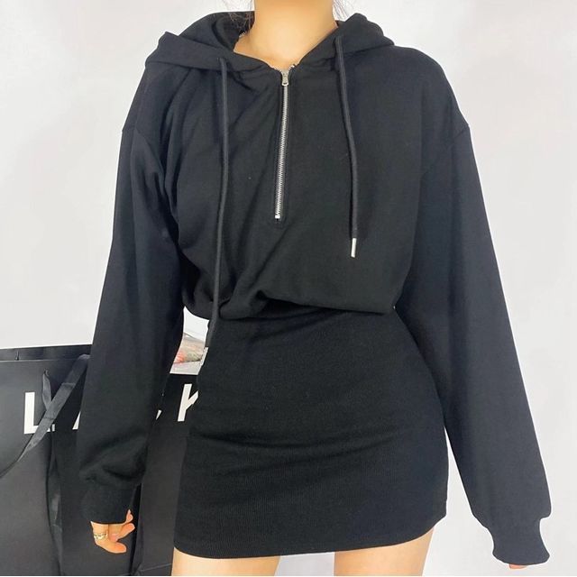 Half-Zip Mini Bodycon Hoodie Dress 