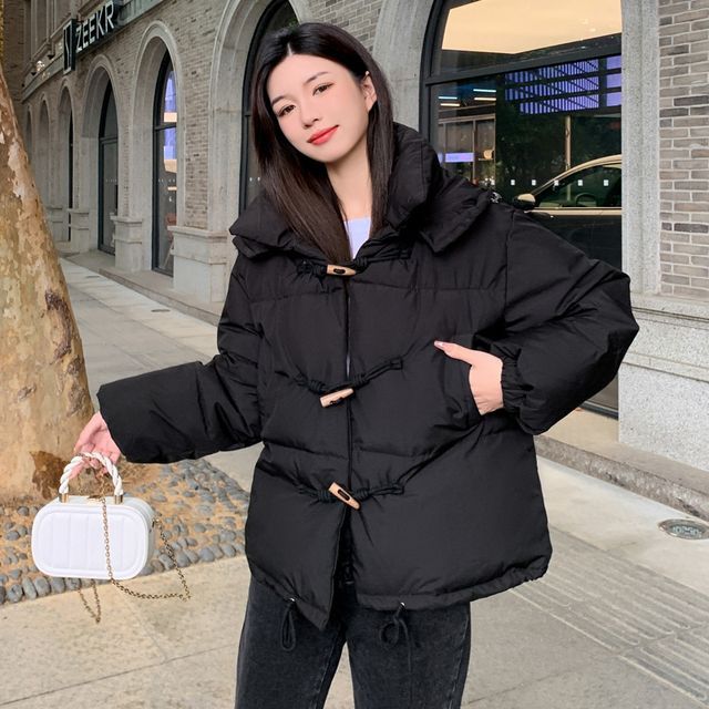 Quolove Plain Hooded Toggle Puffer Jacket YesStyle